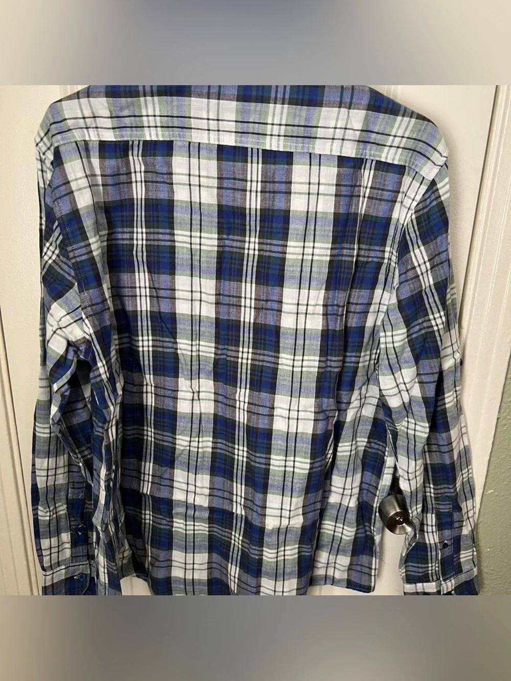 Men's Blue & White Plaid Button-Up Shirt